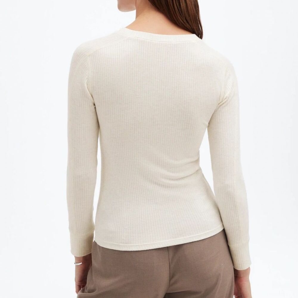 Madewell Ribbed Crewneck Long-Sleeve Tee M Heather Cream | Quiet Luxury NWT M - Picture 7 of 10